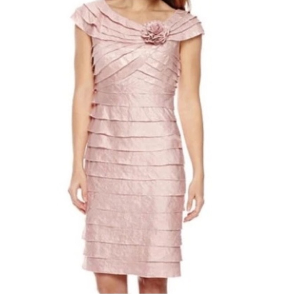 London Times Elegant Rose Blush Pink Layered Midi Dress Sz 18W
